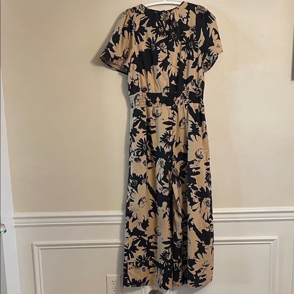Anthropologie Floral Jumpsuit Black Tan Wide Leg Romper Size M - Picture 6 of 12
